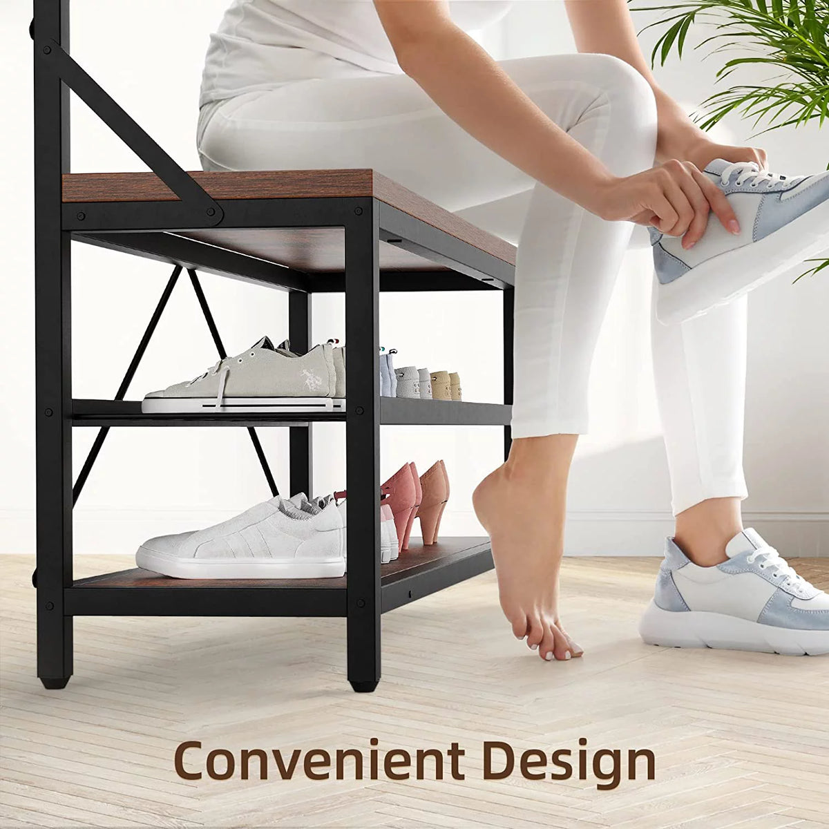 72" Storage Shoe Bench with 8 Hanging Hooks K934462