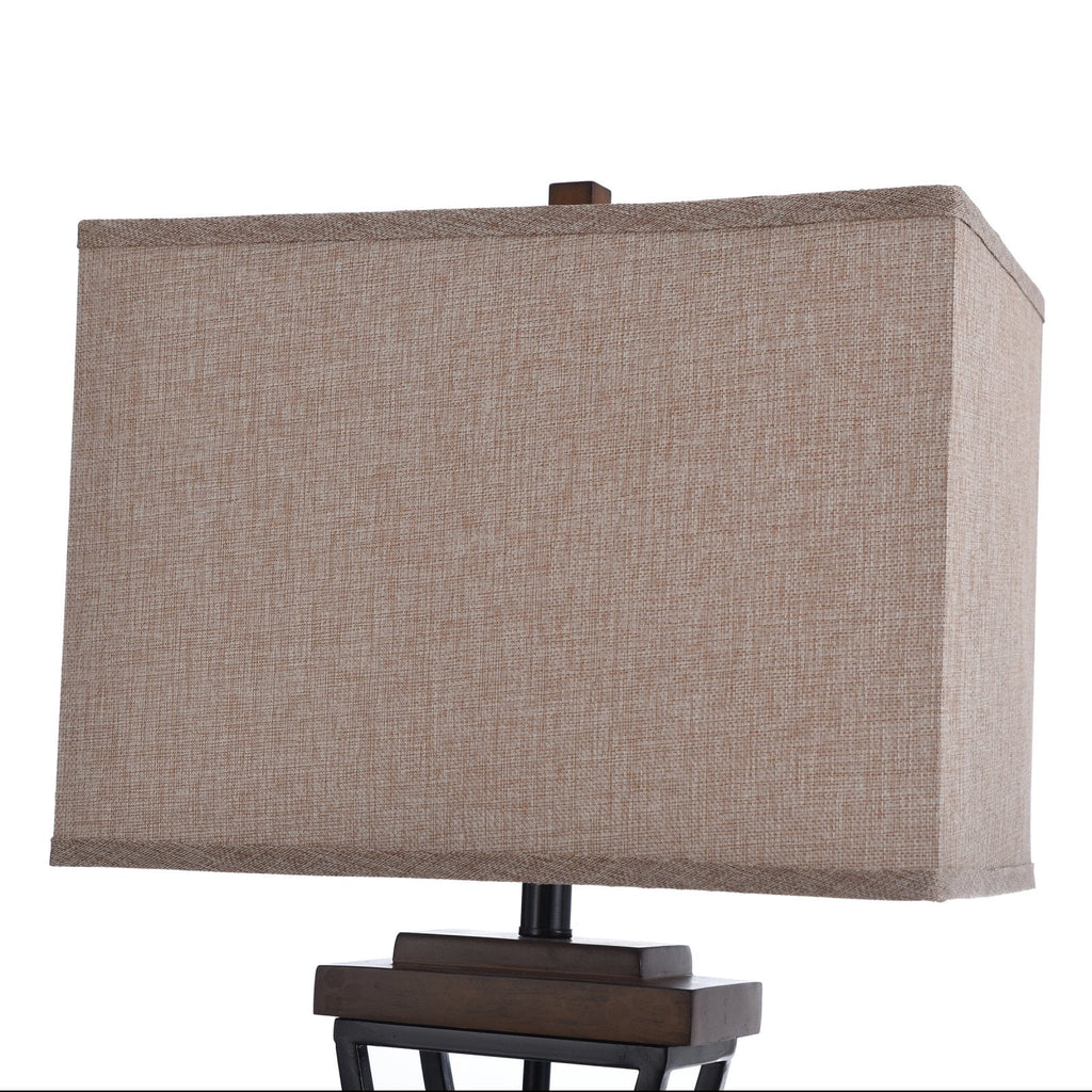 Black Wood Table Lamp with Beige Fabric Shade M906