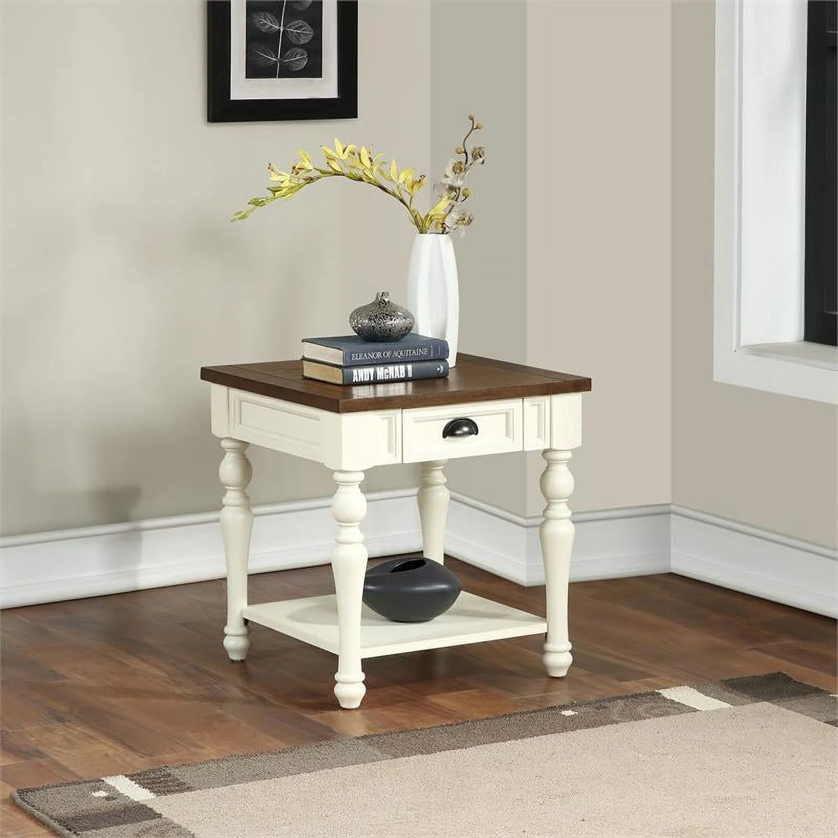 Ivory and Mocha Wood End Table K645