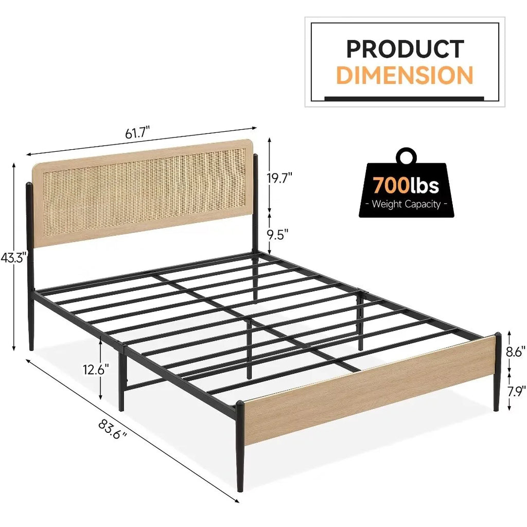 Queen Size Metal Platform Bed Frame with Rattan Headboard M839893