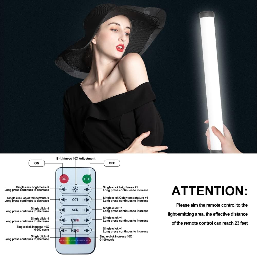 RGB LED Video Light Wand, Portable Studio Lighting, Magnetic Design, Rechargeable Battery, Pack of 2 M28404