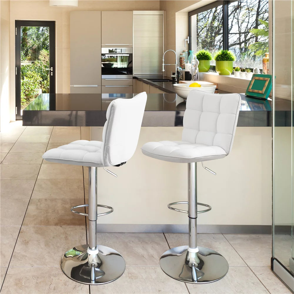 Adjustable Faux Leather Swivel Bar Stool with Backrest, White B79237