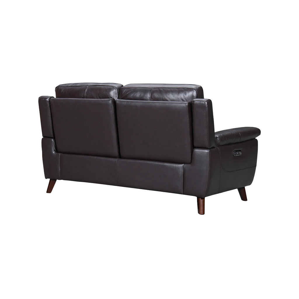 Brown Leather Power Recliner Loveseat with USB J8452