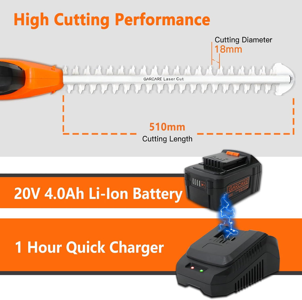 Cordless Telescopic Electric Hedge Trimmer with 20V 4.0Ah Battery and Charger F460976