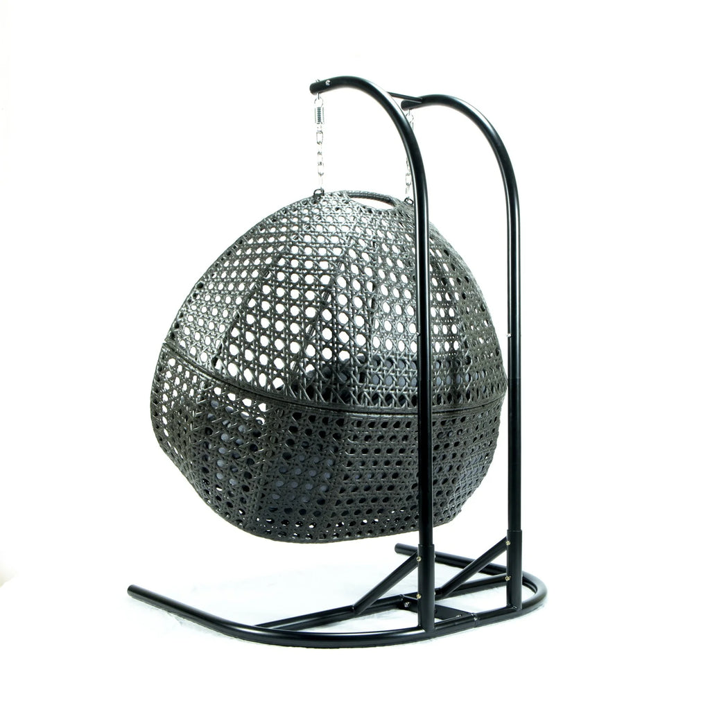 Charcoal Blue Wicker Double Hanging Egg-Shaped Swing Chair J5798
