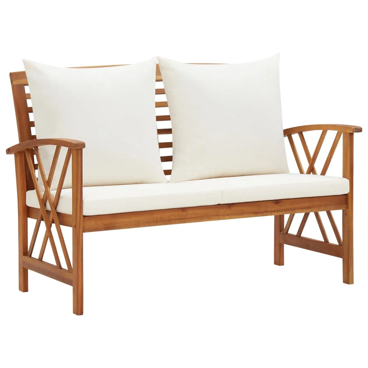 2 Piece Outdoor Sectional Sofa Set with White Cushion and Coffee Side Table Acacia Wood U807295