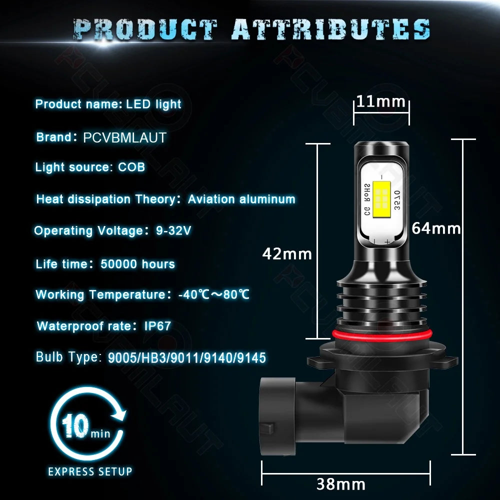 9005 9006 9145 LED Headlight Fog Light Bulbs Combo 6000k White E19548