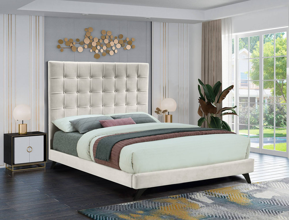 Cream Velvet Full Bed D296