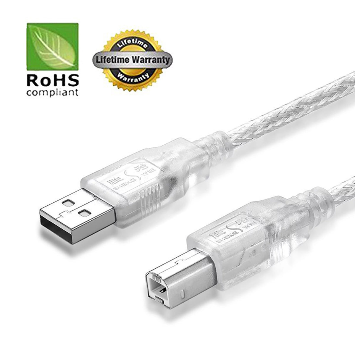 USB 2.0 Cable A-Male to B-Male 10 FT 10 PACK CLEAR B8467