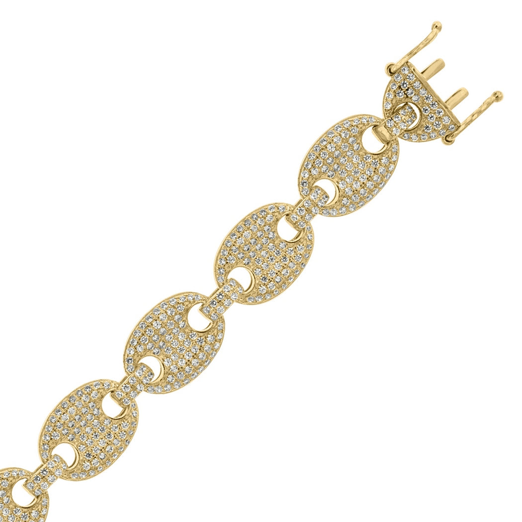 925 Sterling Silver Mens Yellow CZ Pave 28 Inch Mariner Link Chain Jewelry C387