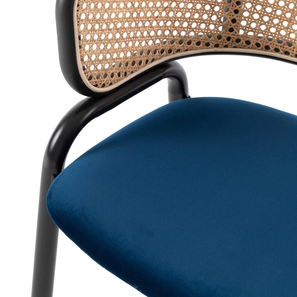 Navy Blue Velvet Wicker Dining Chair Set of 2 U996