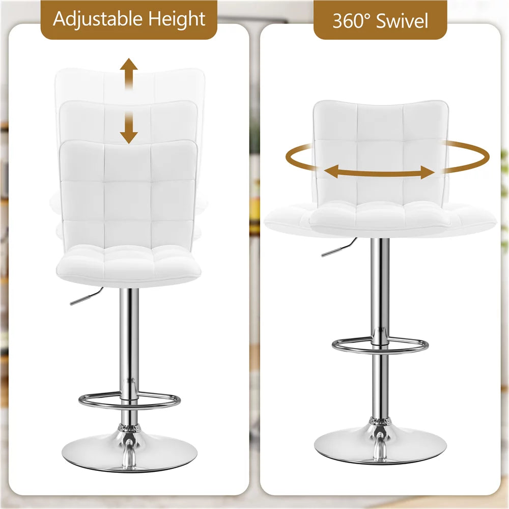 Adjustable Faux Leather Swivel Bar Stool with Backrest, White B79237
