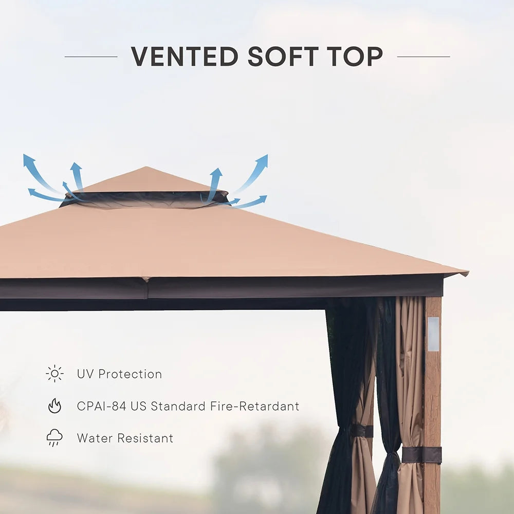 10x12 Gazebo Soft Top Canopy Tent with Mosquito Netting B49965
