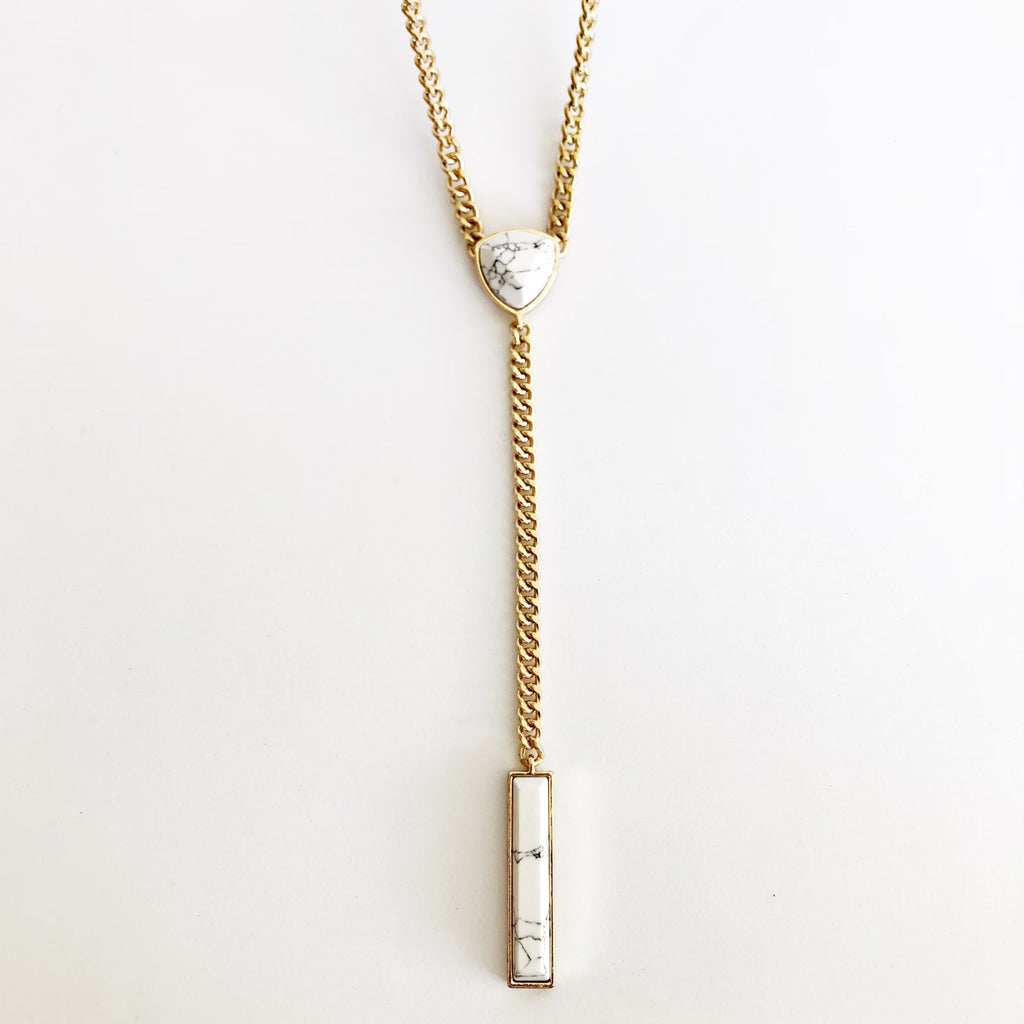 White Howlite Chain Link Statement Necklace Gold E5194