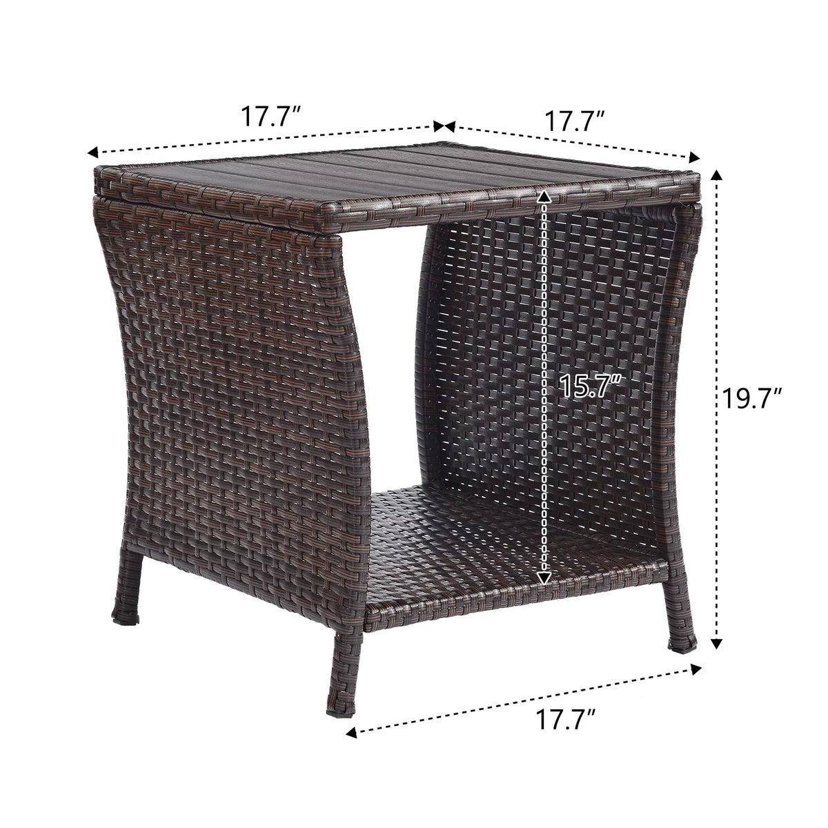 Brown Rattan Wicker Outdoor Side Table with Storage B518247