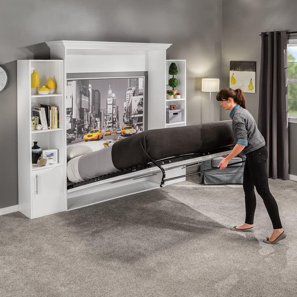 Queen Murphy Bed Hardware Kit with Tubular Steel Mattress Frame and Cambered Wood Slats D520