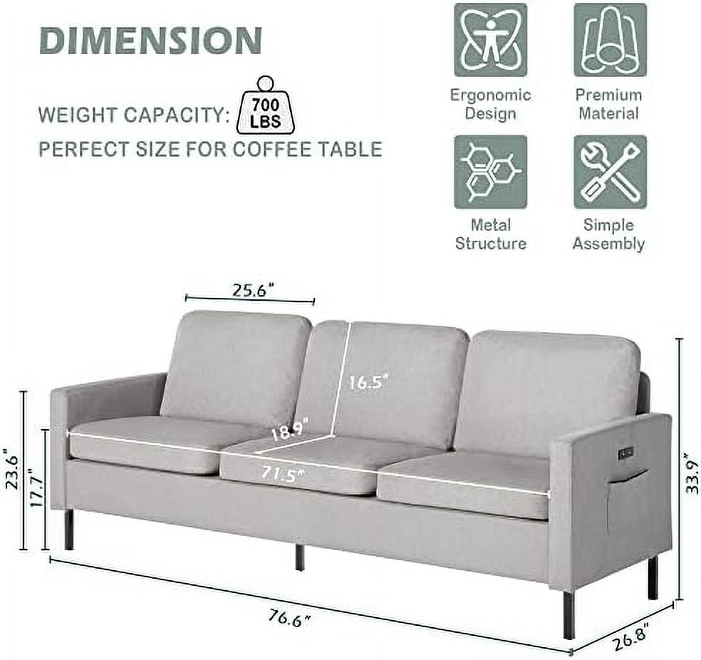 Light Grey 3 Seat Sectional Sofa Y51605