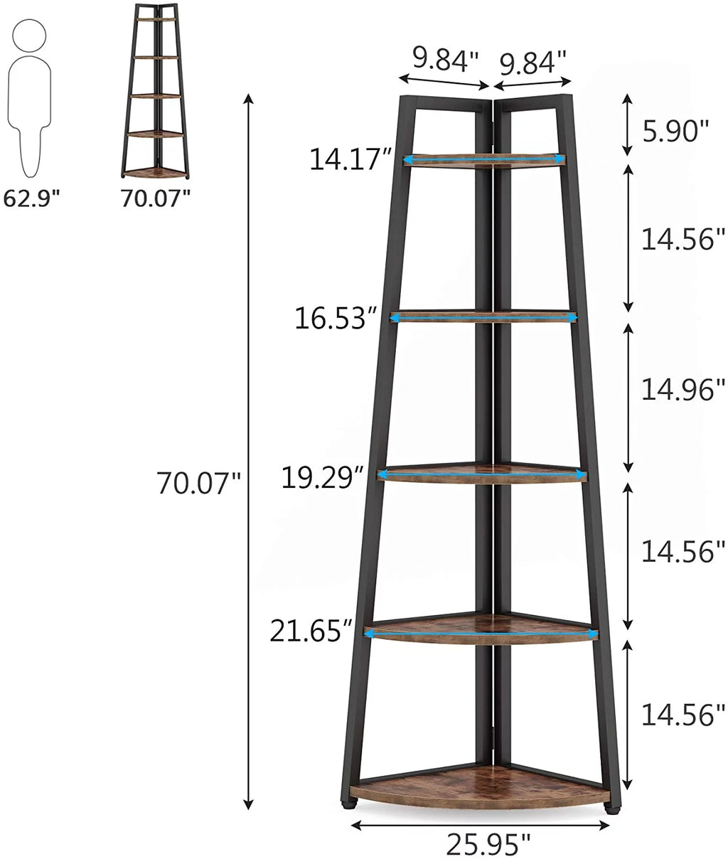 70 inch 5 Tier Corner Bookshelf F50030