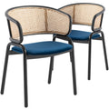 Navy Blue Velvet Wicker Dining Chair Set of 2 U996