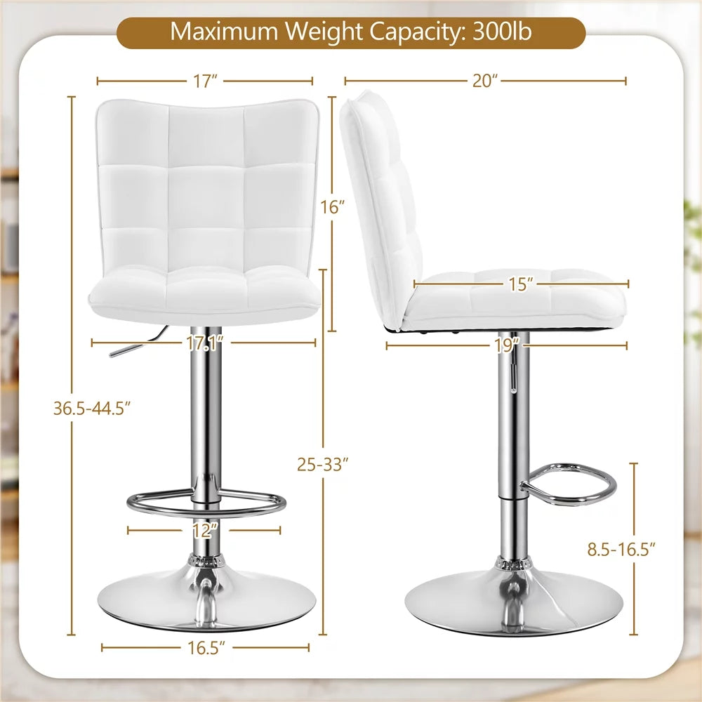 Adjustable Faux Leather Swivel Bar Stool with Backrest, White B79237