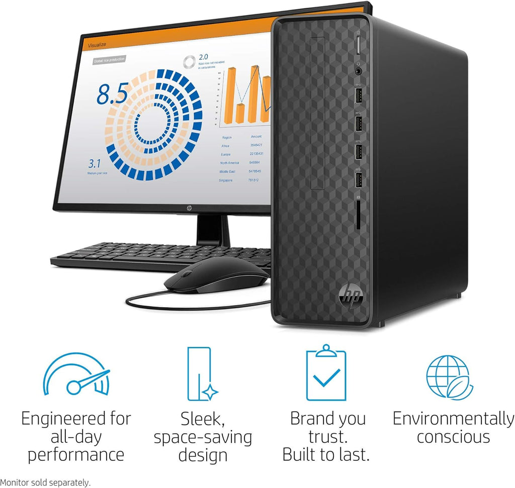 HP Slim Desktop, AMD Athlon Silver 3050U, 4GB RAM, 256 GB SSD, Windows 10 Home, Black Q997336