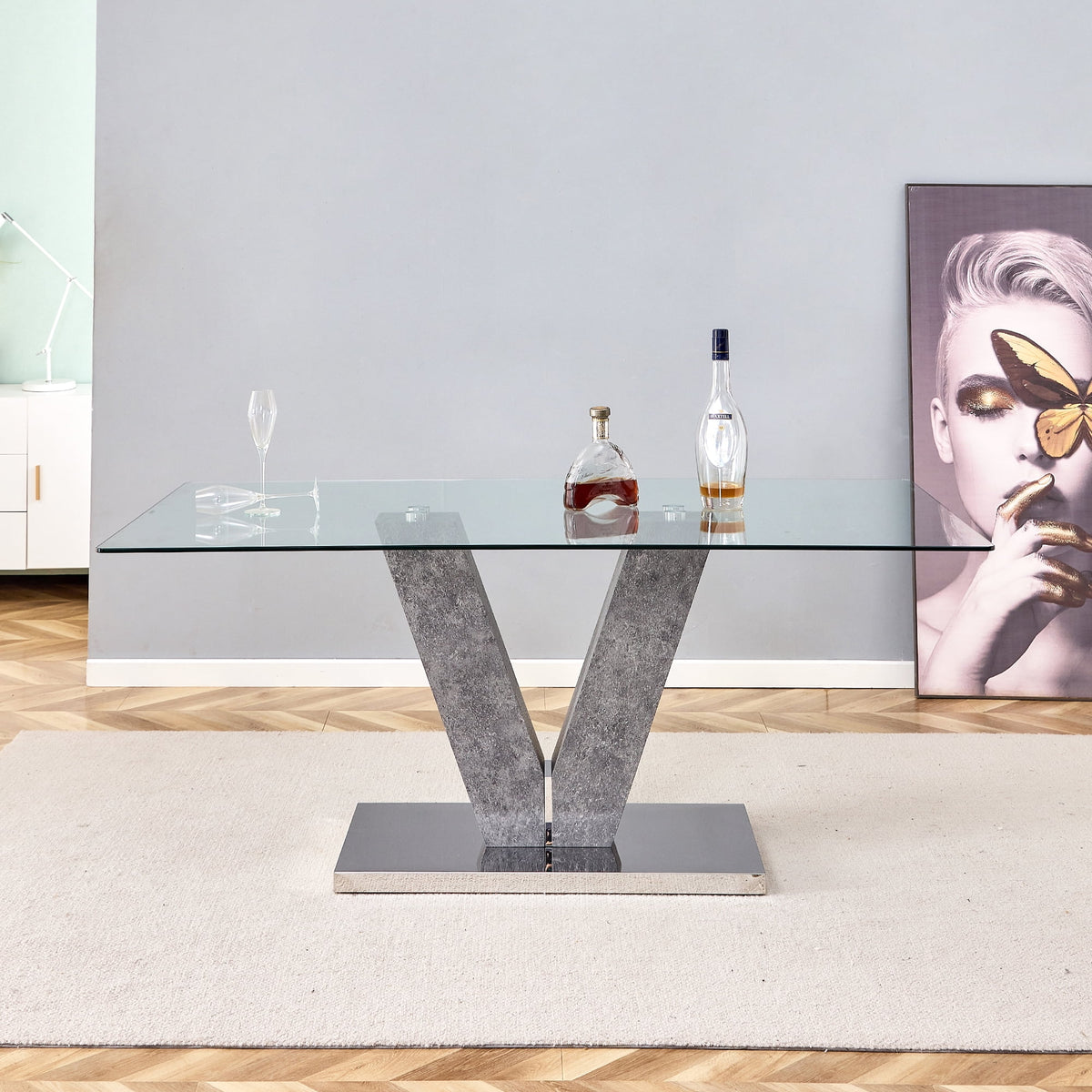 Modern Minimalist Rectangular Glass Dining Table for 6-8 H4512