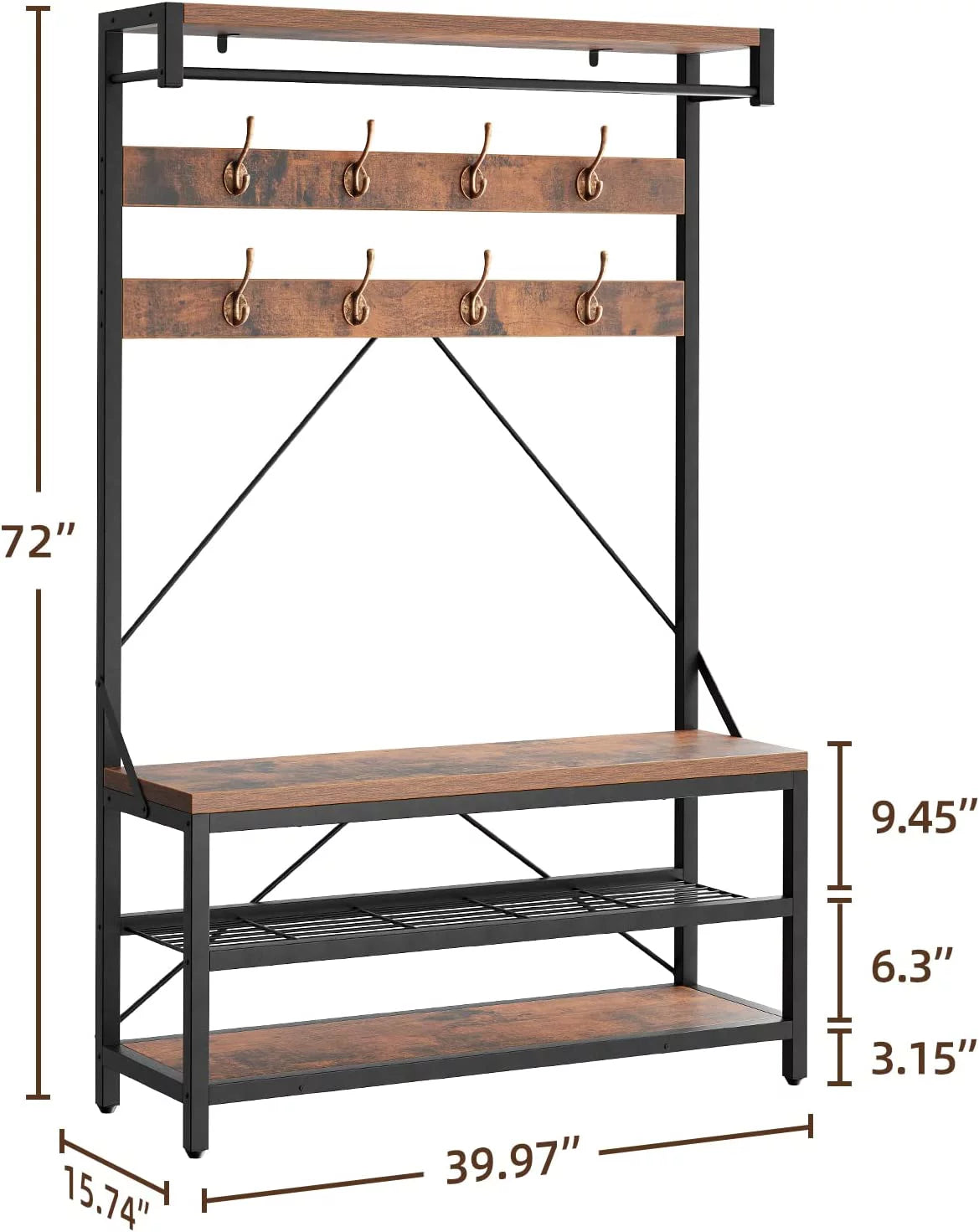 72" Storage Shoe Bench with 8 Hanging Hooks K934462