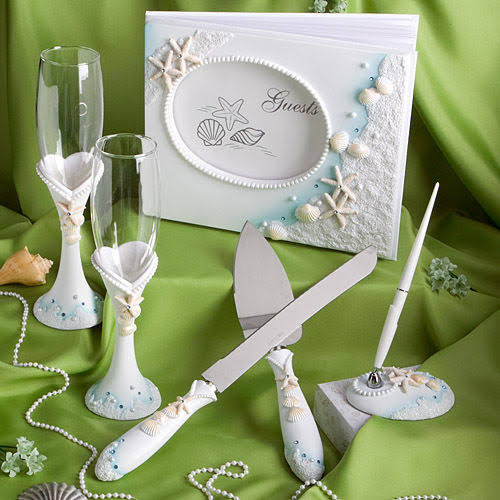 Beach Ocean Theme Wedding Reception Guest Book Flutes Serving Set F437