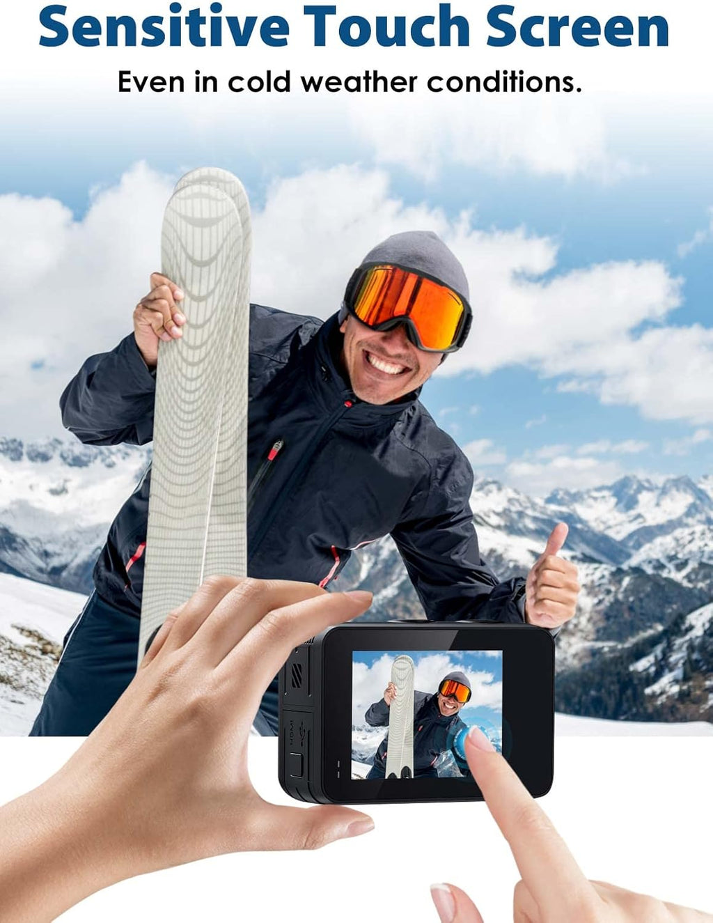 4K 60FPS Dual-Screen Waterproof Action Camera with Touch Screen and 2 Batteries L48933