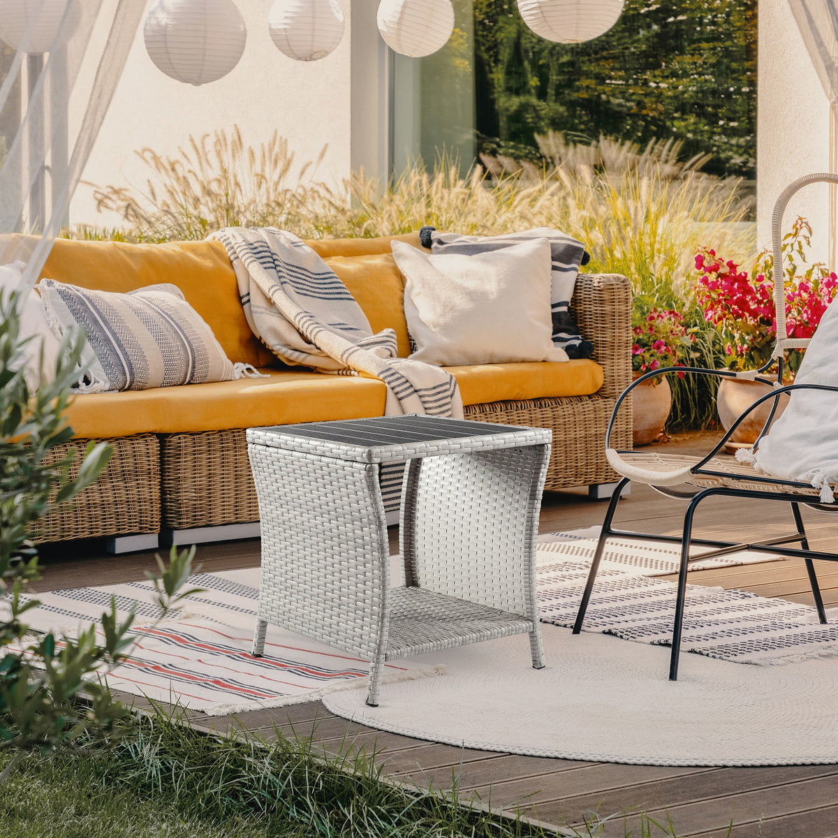 Brown Rattan Wicker Outdoor Side Table with Storage B518247