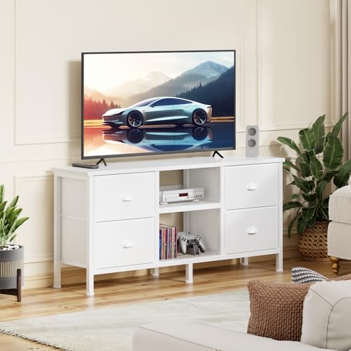 White TV Stand Dresser with 4 Drawers A23545