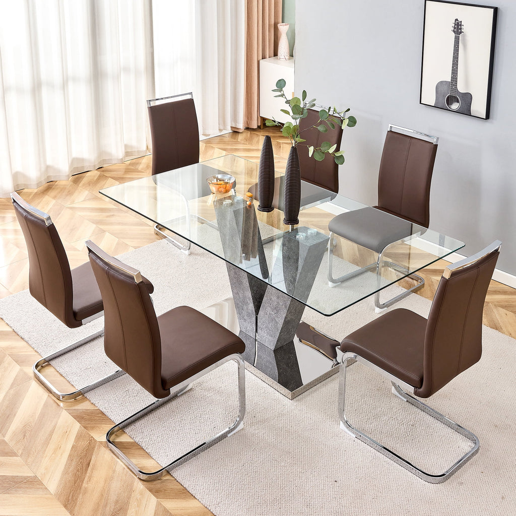 Modern Minimalist Rectangular Glass Dining Table for 6-8 H4512