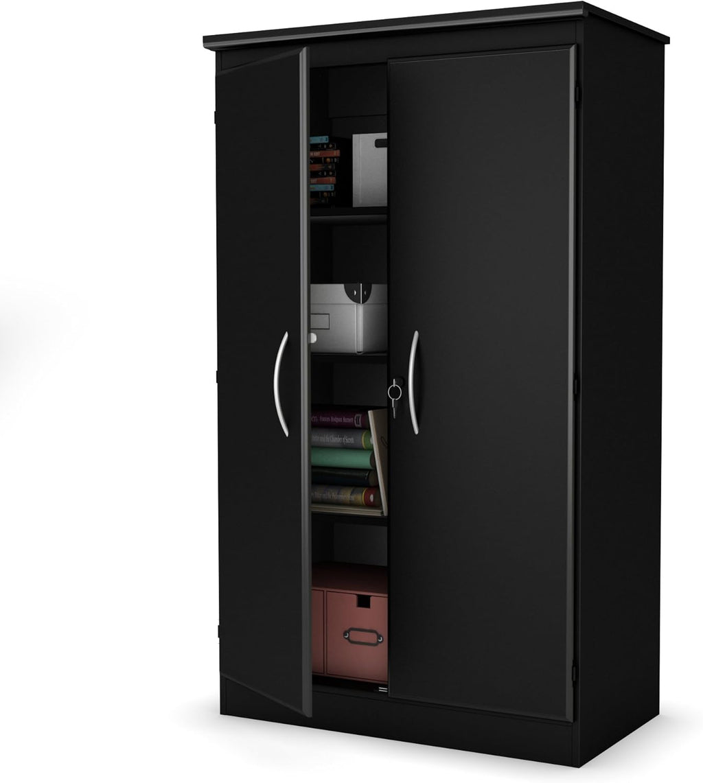 Solid Black 2-Door Storage Cabinet with Adjustable Shelves N834