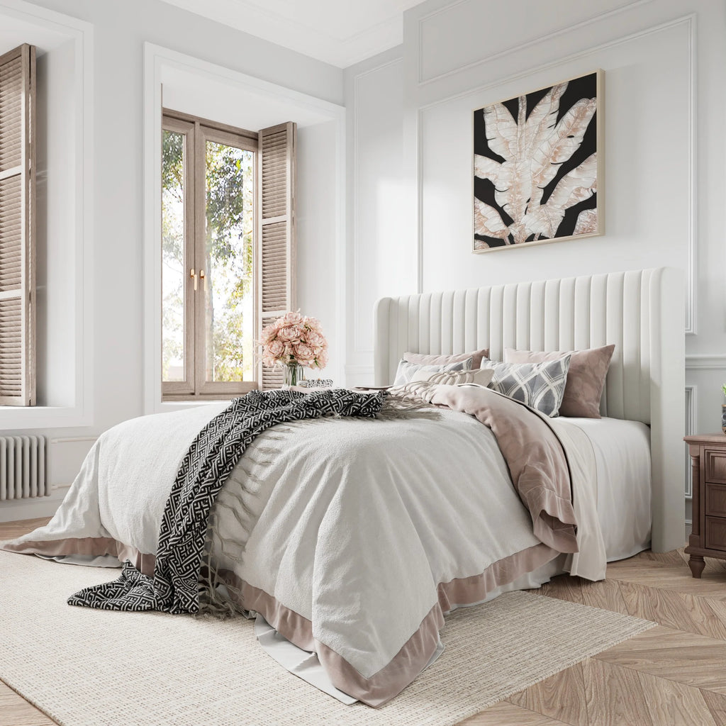 Queen Size Velvet Upholstered Bed Frame with Wingback Headboard B918