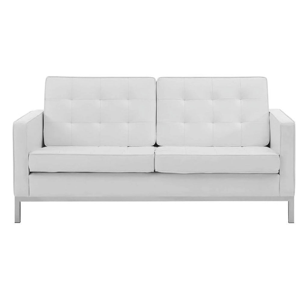 White Faux Leather Tufted Loveseat V185