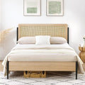 Queen Size Metal Platform Bed Frame with Rattan Headboard M839893
