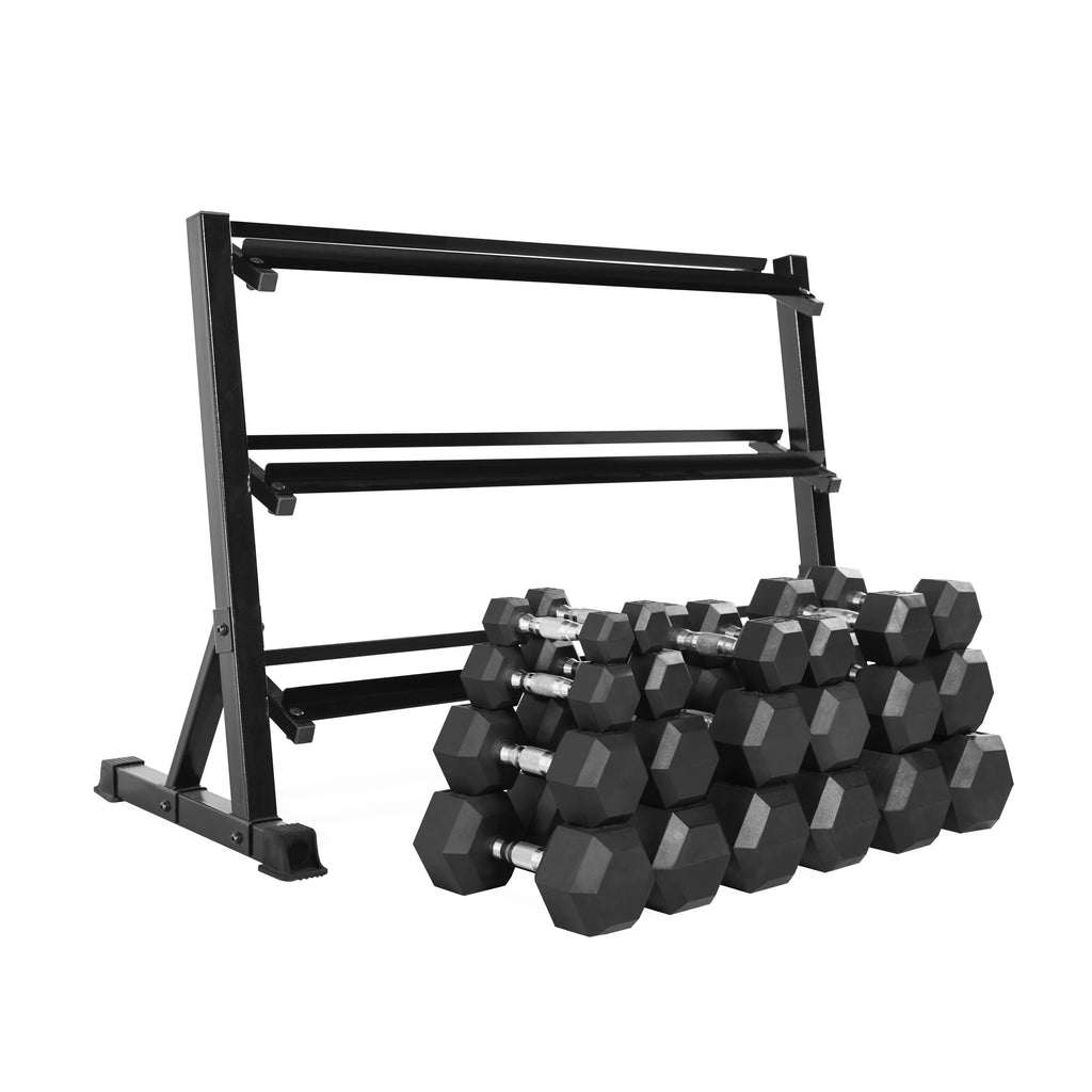 550-Pound Rubber Hex Dumbbell Set with Rack J35867