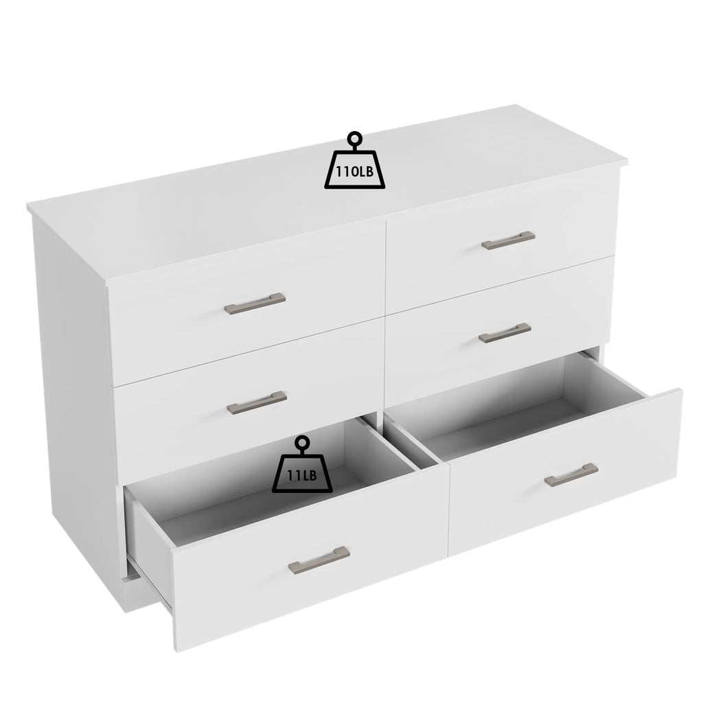 White 6 Drawer Wood Dresser B2622