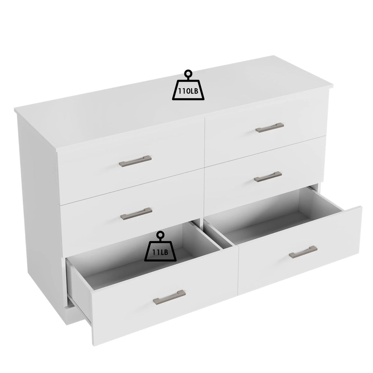 White 6 Drawer Wood Dresser B2622