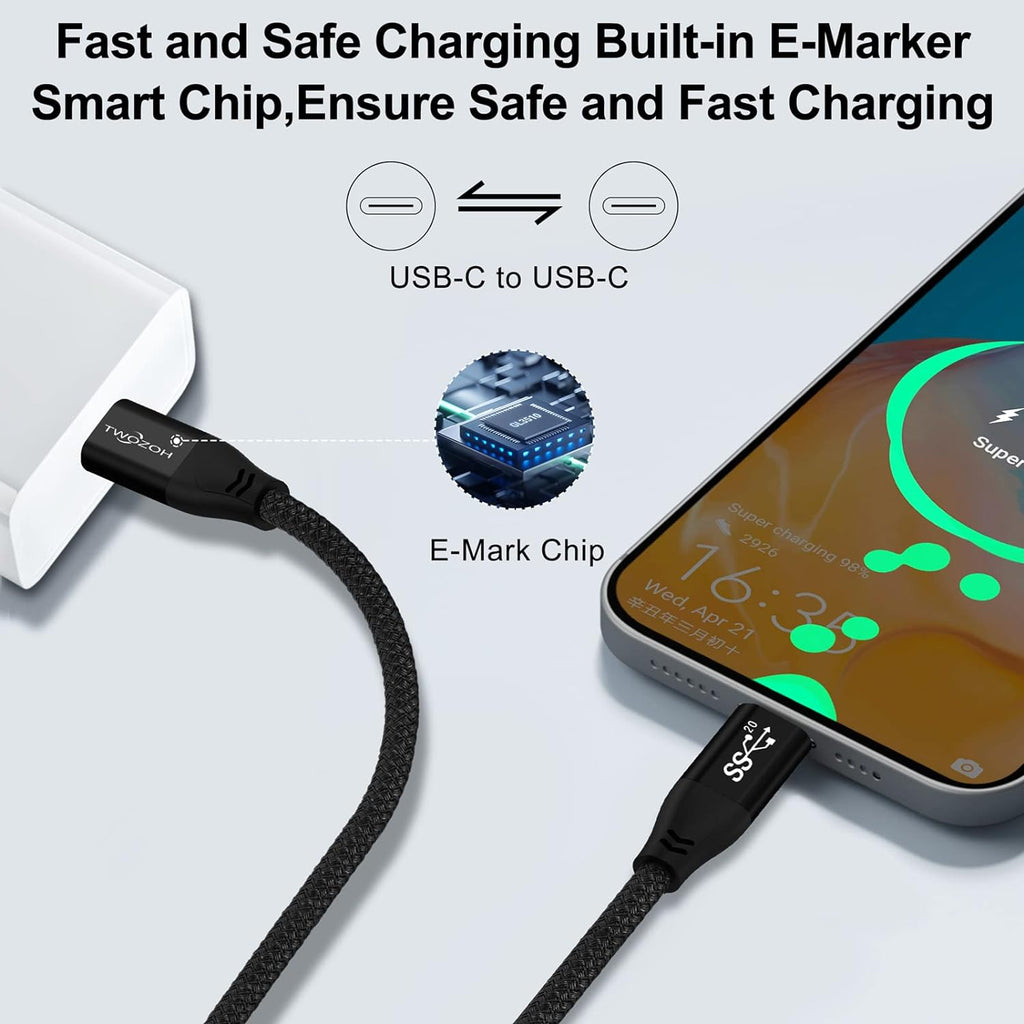 4K USB C Cable 100W 15FT 2 Pack USB 3.2 Gen 2X2 20Gbps Data Transfer PD Fast Charging V113