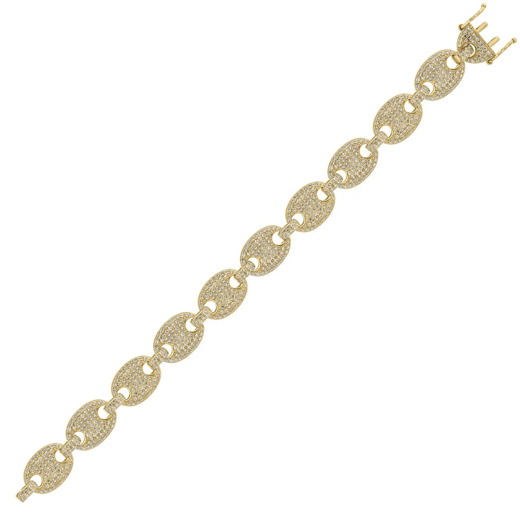 925 Sterling Silver Mens Yellow CZ Pave 28 Inch Mariner Link Chain Jewelry C387