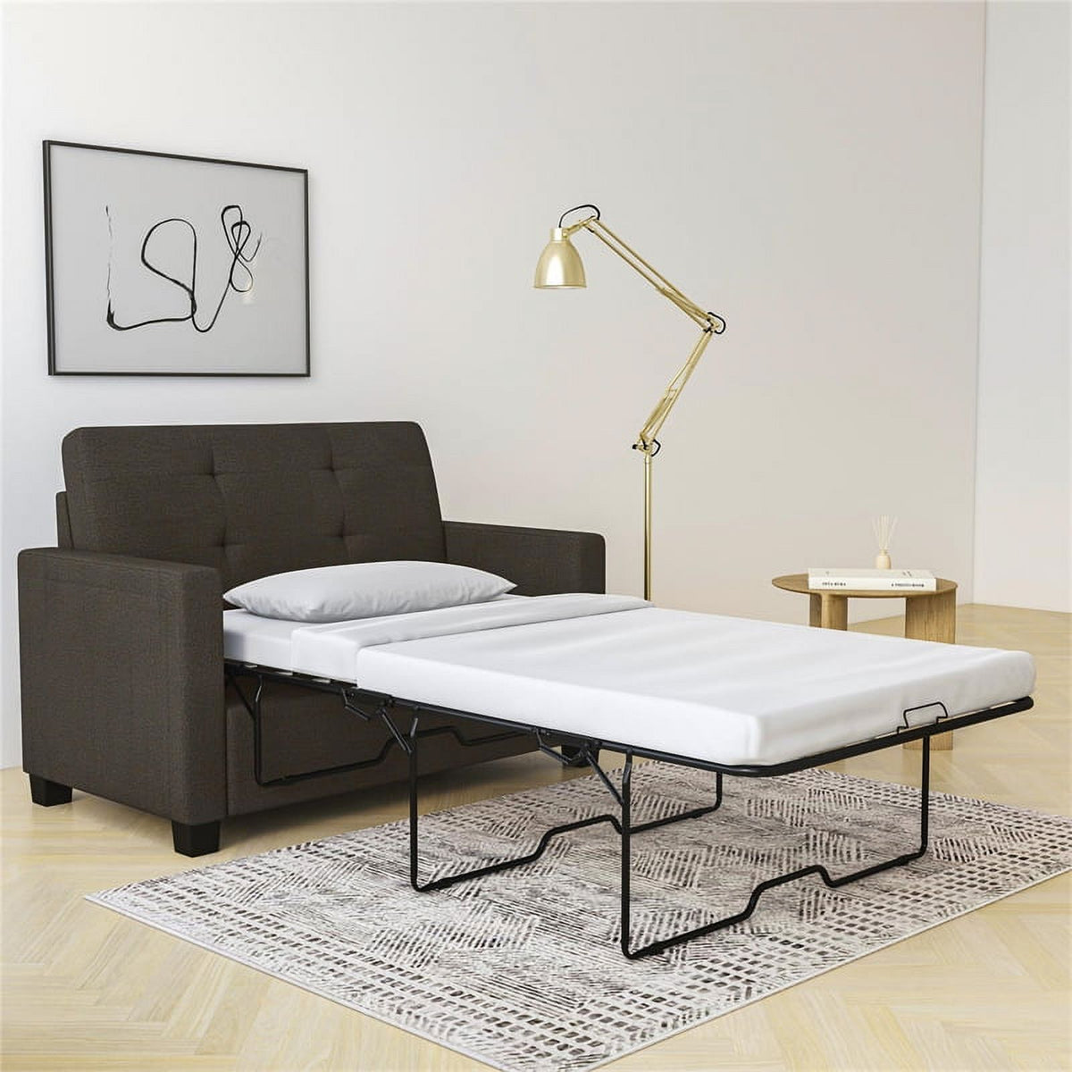 Gray Linen Loveseat Sleeper Sofa A332