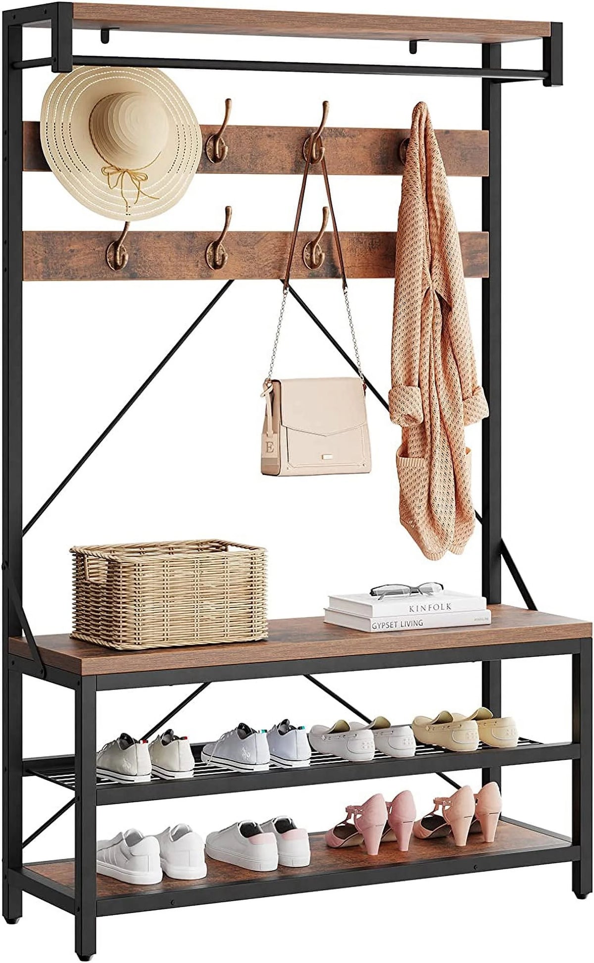 72" Storage Shoe Bench with 8 Hanging Hooks K934462