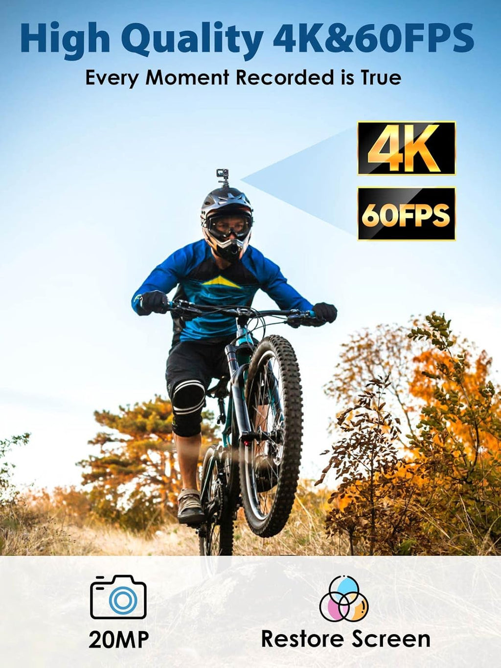 4K 60FPS Dual-Screen Waterproof Action Camera with Touch Screen and 2 Batteries L48933