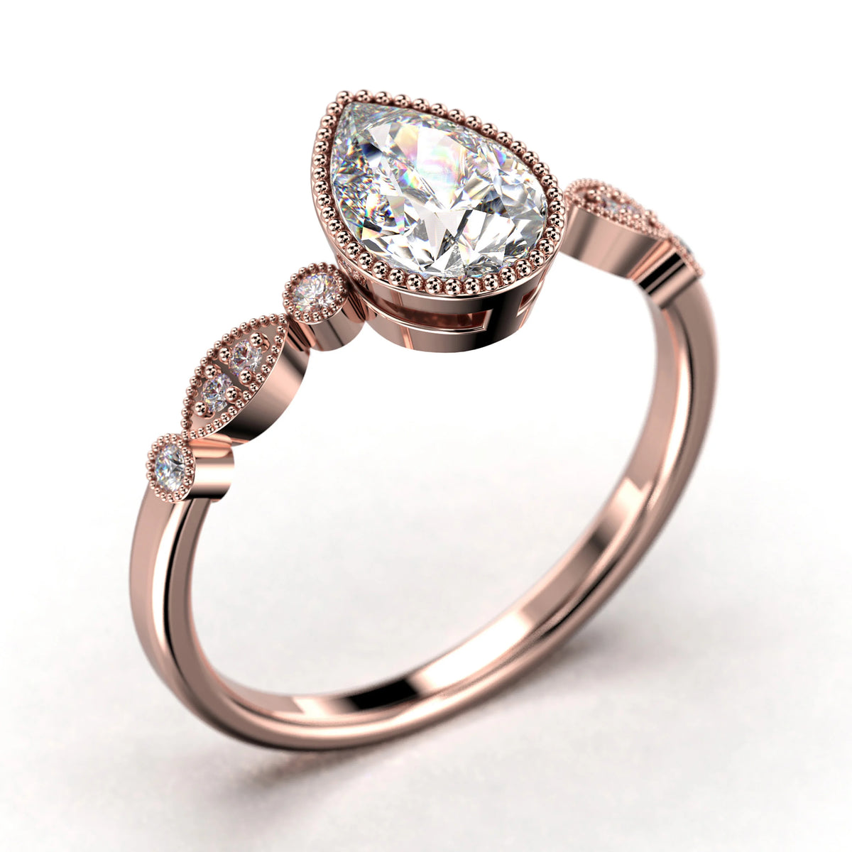 1.25 Carat Pear Cut Moissanite Engagement Ring in 925 Sterling Silver With 18k Rose Gold Plating D6763