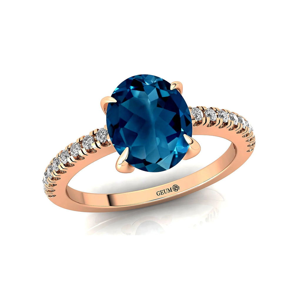 Solid Gold Halo London Blue Topaz Diamond Ring P7519