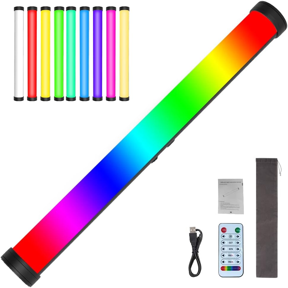 RGB LED Video Light Wand, Portable Studio Lighting, Magnetic Design, Rechargeable Battery, Pack of 2 M28404